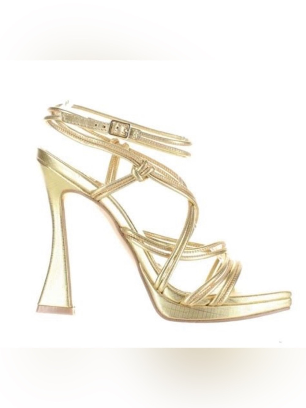 JLO Jennifer Lopez Gold Metallic Strappy Heels Size 9 Y2K Ankle Wrap Sandals
